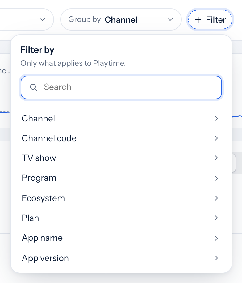 List of dimensions to filter by